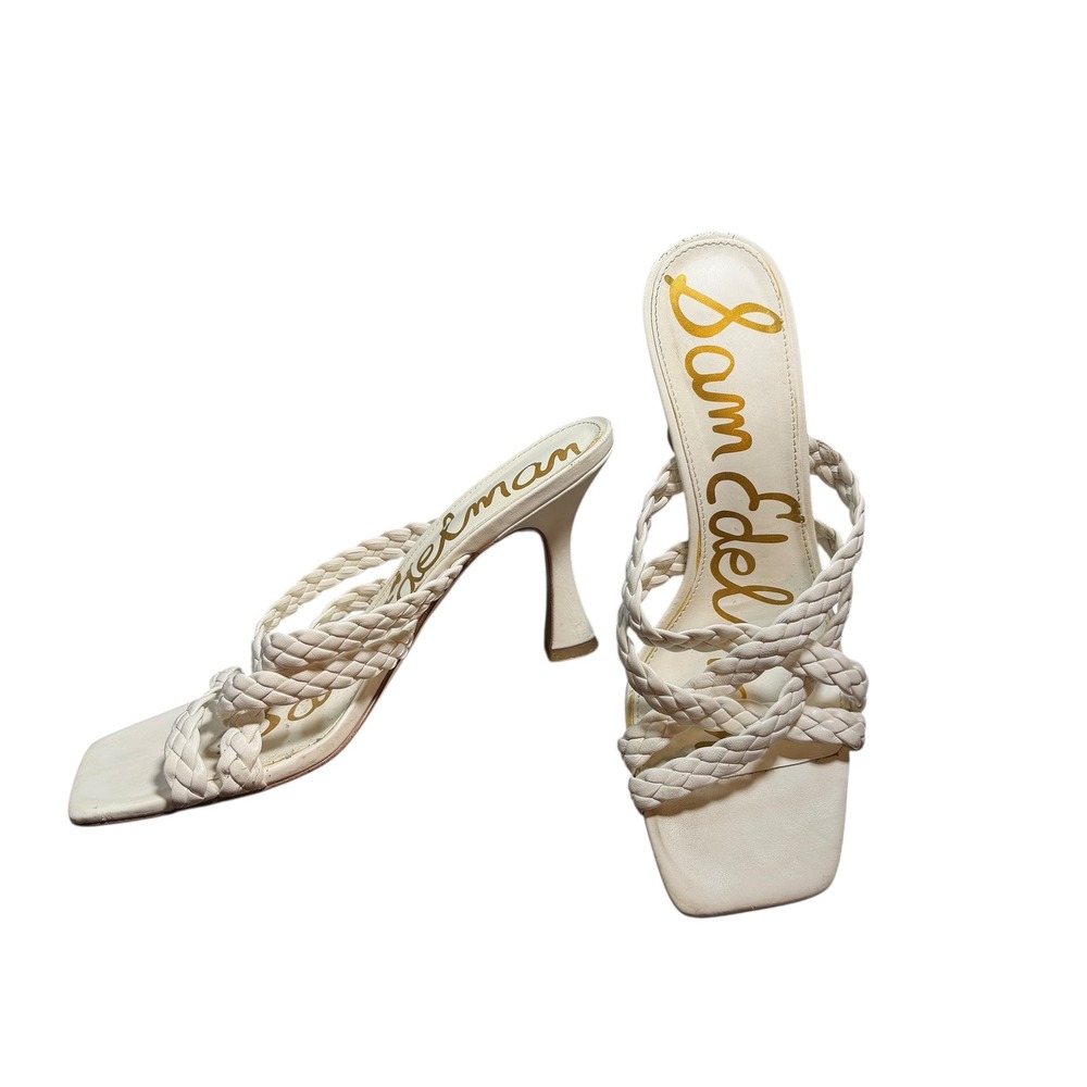 Sam Edelman Marlie‎ Heeled Sandals Size 9.5 White Braided Square Toe Mules